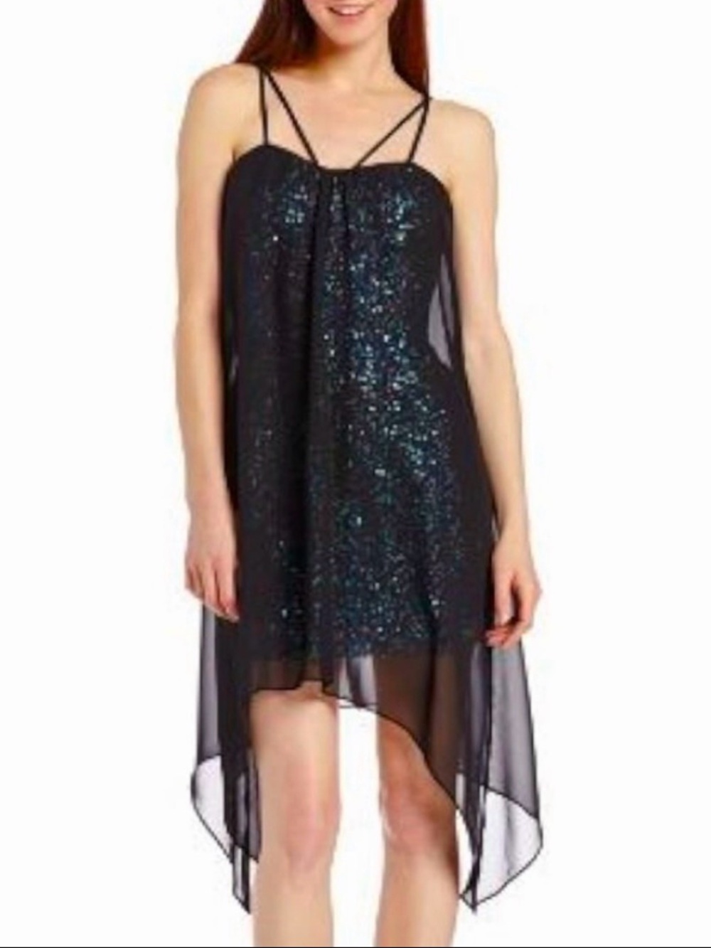 Hailey Logan by Adrianna Papell black sheer rainbow sequin dress
